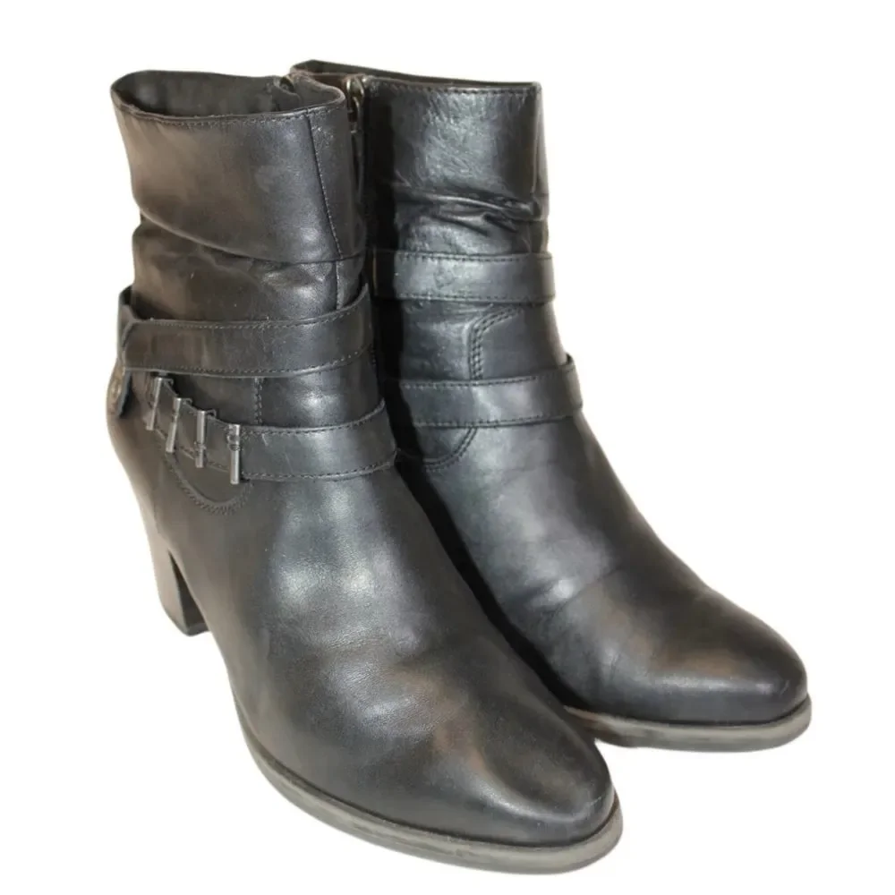 Tamaris Womens Size 9 40 GENUINE Leather Zip Heeled Belted Ankle Boots Booties - Picture 5 of 9